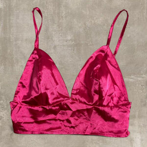 Hot Pink Satin Bralette with Adjustable Straps - M